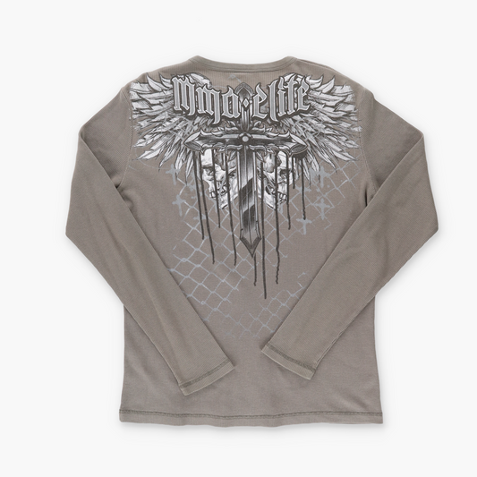 MMA ELITE Y2K Skull Cross Gothic Long Sleeve Thermal Tee (L)