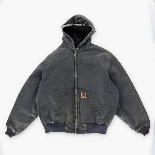 CARHARTT 90s Grey Hooded Canvas Zip-Up Canvas Bomber Jacket (L-XL)