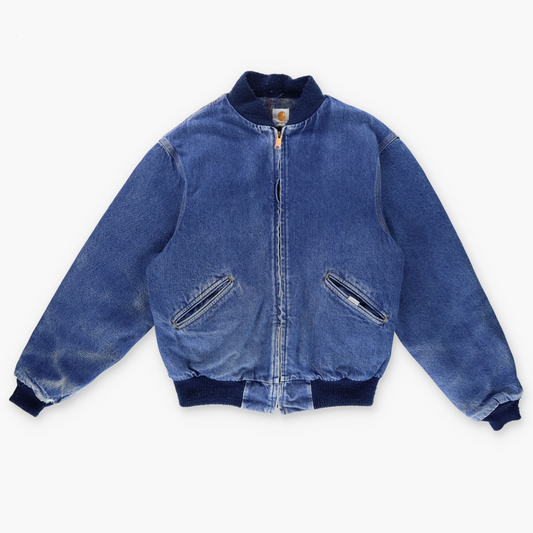 CARHARTT 'Santa Fe' Blue Denim Blanket Lined Zip-Up Bomber Jacket (L)