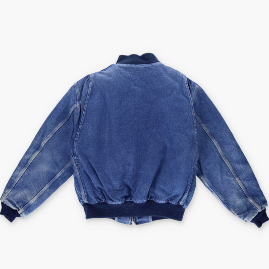 CARHARTT 'Santa Fe' Blue Denim Blanket Lined Zip-Up Bomber Jacket (L)