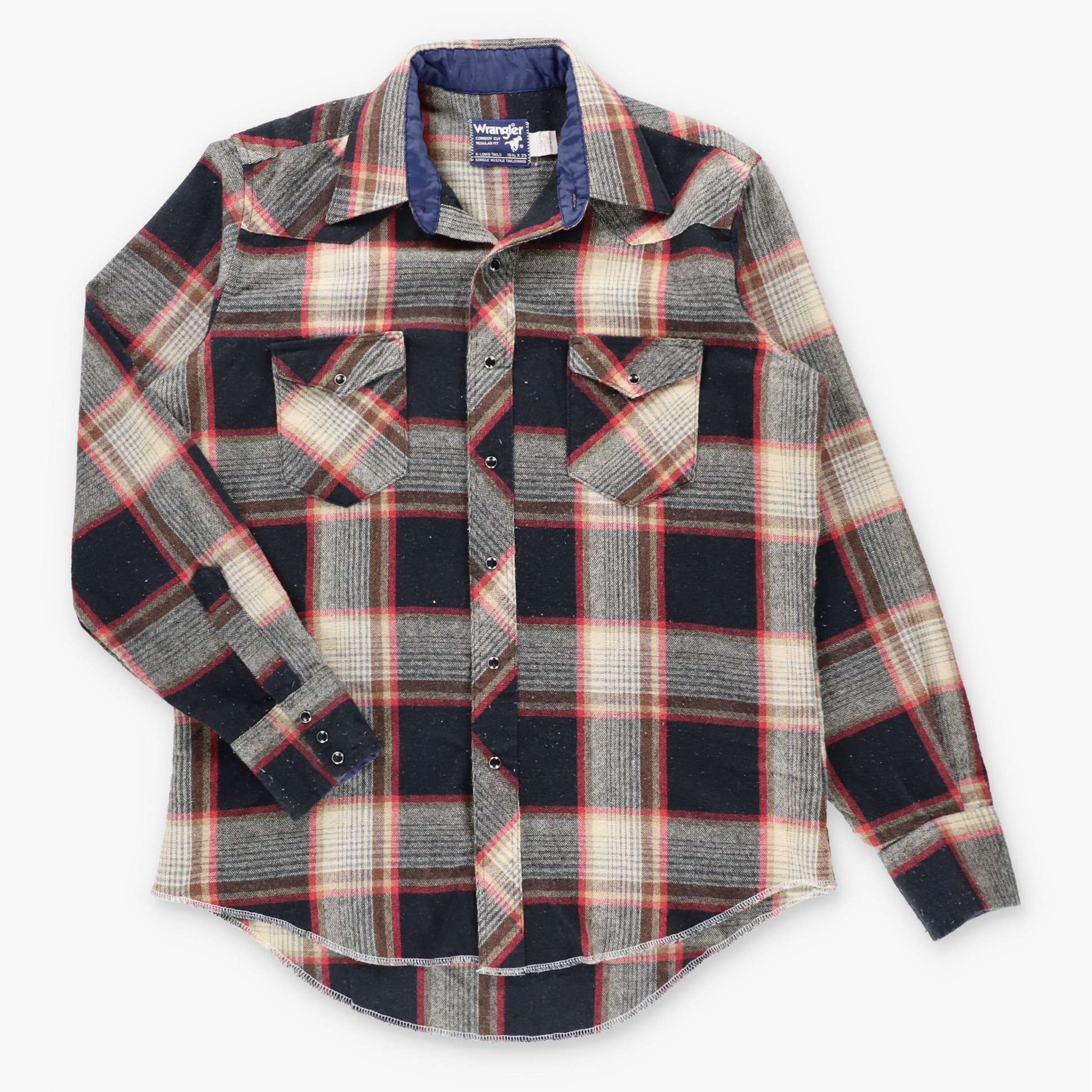 Vintage WRANGLER 'Cowboy Cut' Plaid Wool Blend Pearl Snap Long Sleeve Western Shirt USA Made (L) ***COCO Vintage Sole Melbourne