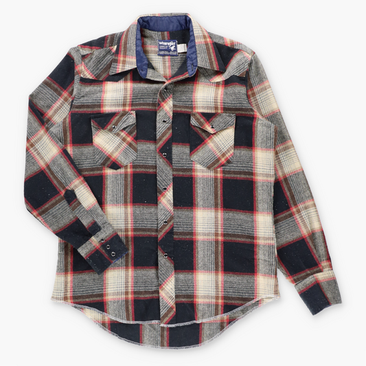 Vintage WRANGLER 'Cowboy Cut' Plaid Wool Blend Pearl Snap Long Sleeve Western Shirt USA Made (L) ***COCO Vintage Sole Melbourne