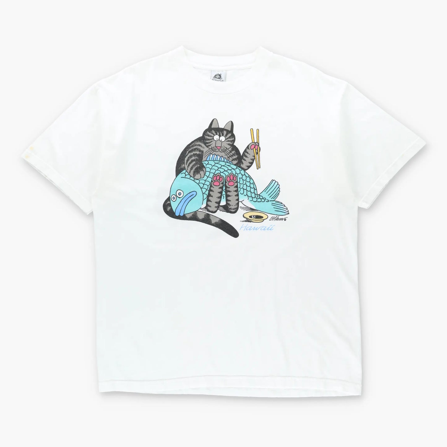 Vintage B KILBAN CAT Giant Fish Hawaii Double Sided USA Made Tee (XL)
