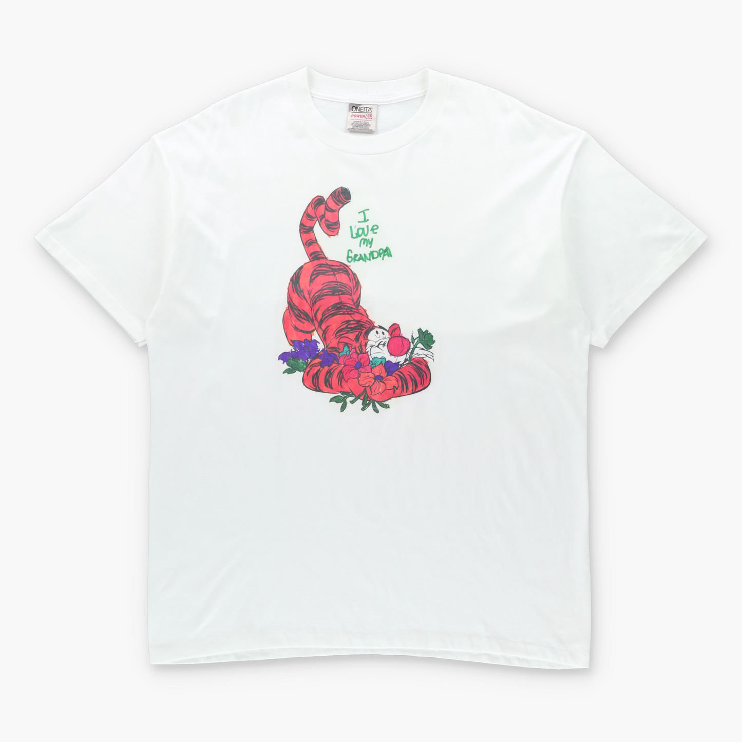 Vintage DISNEY Tigger Winnie The Pooh "I Love My Grandpa" Single Stitch White T-Shirt (XL TALL) ***COCO Vintage Sole Melbourne