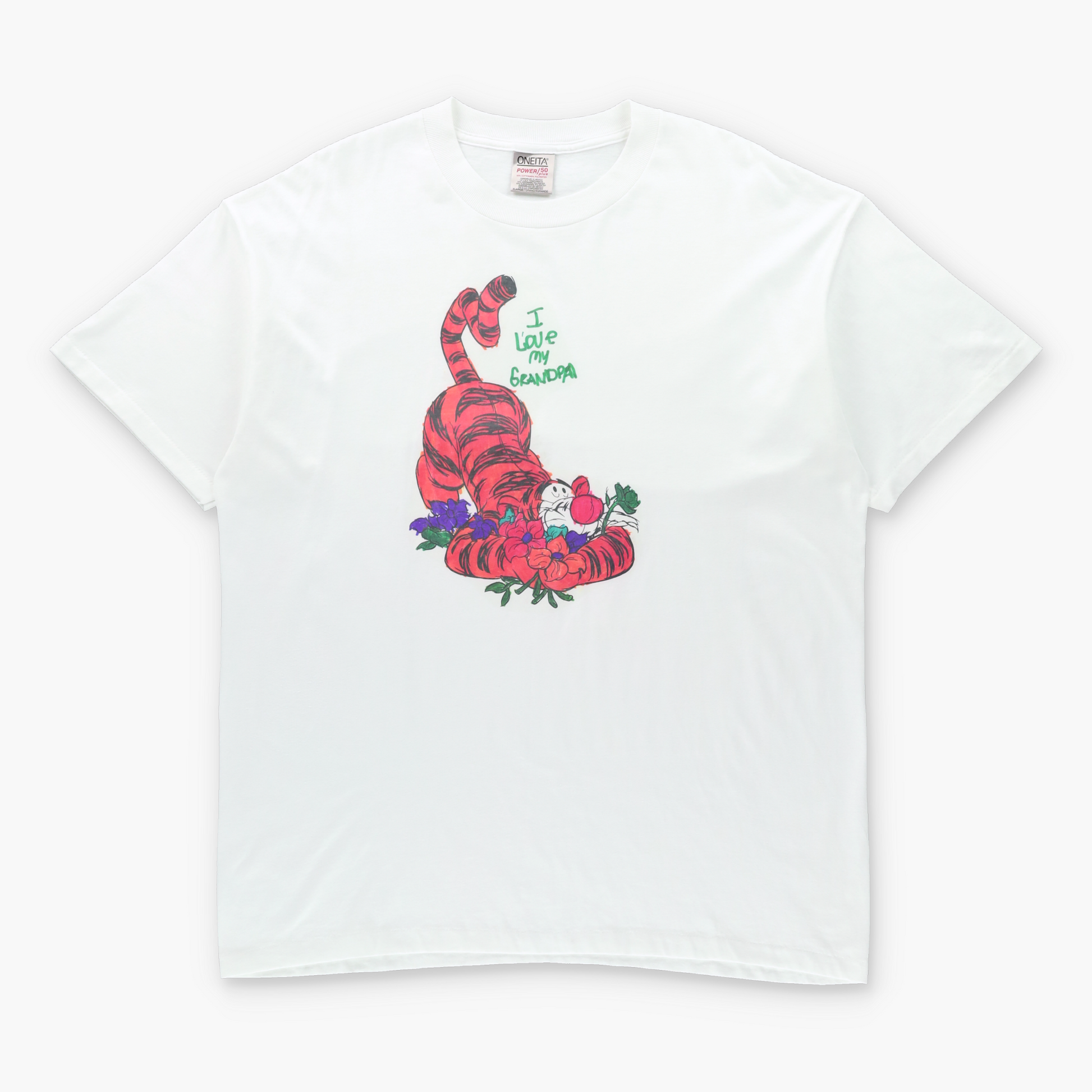 Vintage DISNEY Tigger Winnie The Pooh "I Love My Grandpa" Single Stitch White T-Shirt (XL TALL) ***COCO Vintage Sole Melbourne