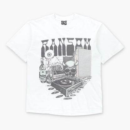 RANSOM Colour Changing Demon Skull & Record Player White T-Shirt USA Made (L)