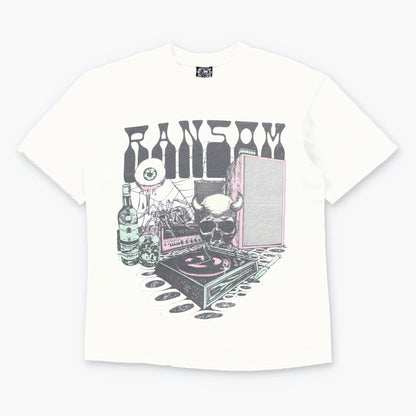 RANSOM Colour Changing Demon Skull & Record Player White T-Shirt USA Made (L)