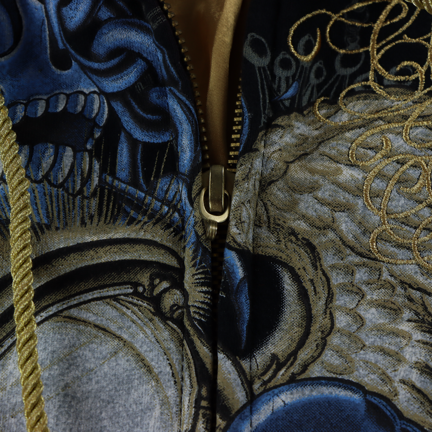 CHRISTIAN AUDIGIER Winged Hourglass & Rhinestone Skulls Gold Embroidered Hoodie Sweatshirt (S-M)