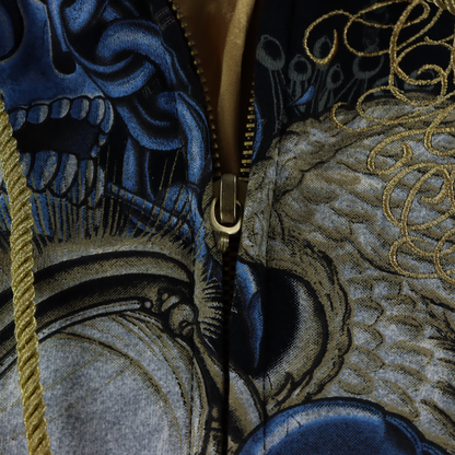 CHRISTIAN AUDIGIER Winged Hourglass & Rhinestone Skulls Gold Embroidered Hoodie Sweatshirt (S-M)