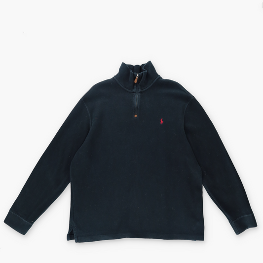 RALPH LAUREN POLO 100% Cotton 1/4 Zip Washed Black Knit Sweater (L-XL)