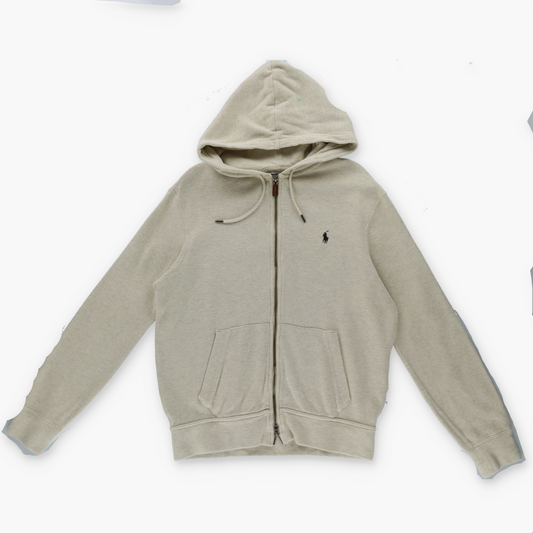 RALPH LAUREN POLO Cream Hooded Full Zip-Up Knit Jumper (M)
