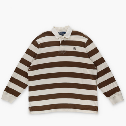 RALPH LAUREN POLO Brown & Cream Striped Pima Cotton Rugby Sweatshirt (XL)