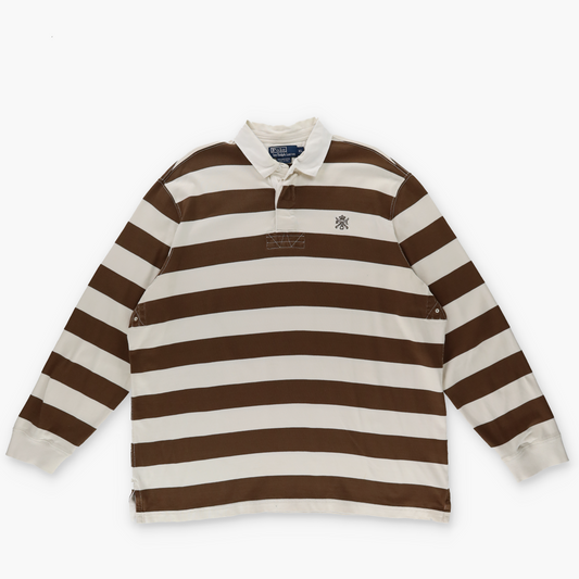 RALPH LAUREN POLO Brown & Cream Striped Pima Cotton Rugby Sweatshirt (XL)