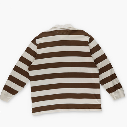 RALPH LAUREN POLO Brown & Cream Striped Pima Cotton Rugby Sweatshirt (XL)
