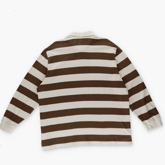 RALPH LAUREN POLO Brown & Cream Striped Pima Cotton Rugby Sweatshirt (XL)