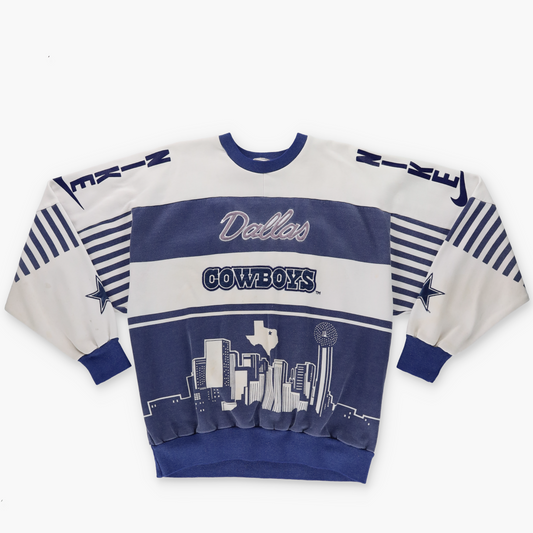 NFL NIKE Dallas Cowboys 90s Skyline Striped Star Graphic White & Blue Sweatshirt (XL)