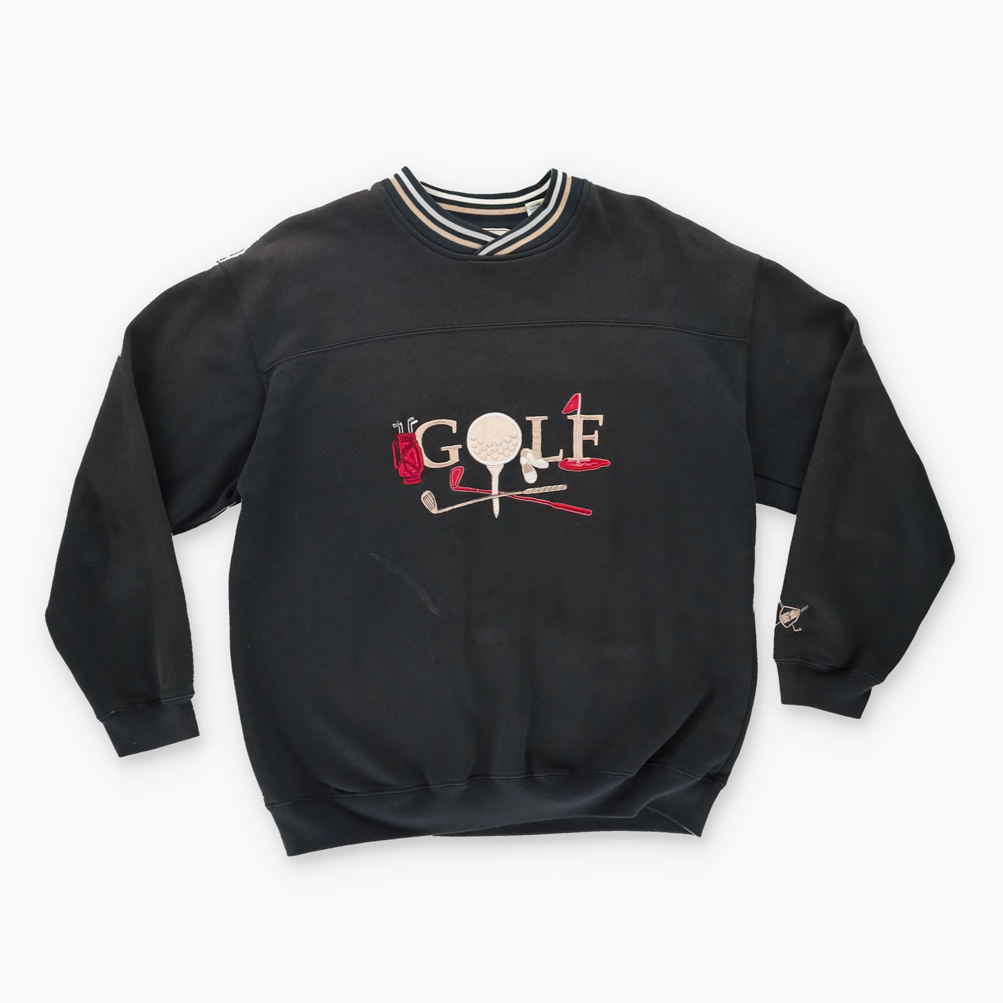 JOHN ASHFORD GOLF Embroidered Striped Collar Sweatshirt (M)