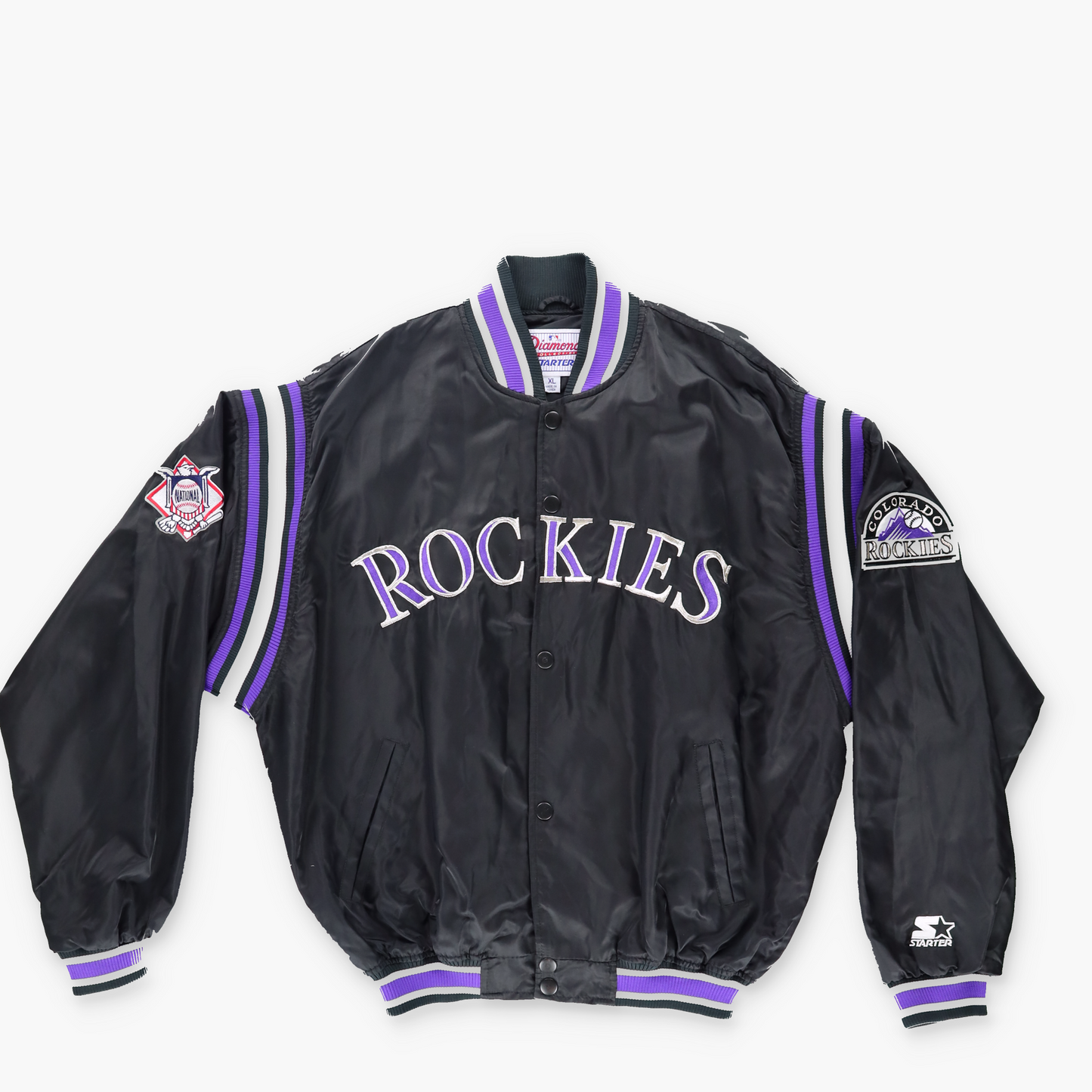 MLB DIAMOND 'Korea Made' 90s Colorado Rockies Button Up Satin Jacket (XL)