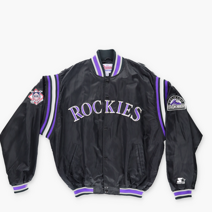 MLB DIAMOND 'Korea Made' 90s Colorado Rockies Button Up Satin Jacket (XL)
