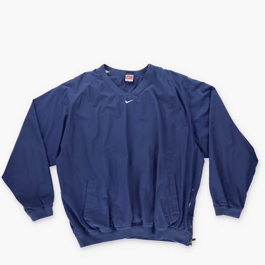 NIKE Embroidered Small Swoosh Navy Lined Windbreaker Pullover (XL)