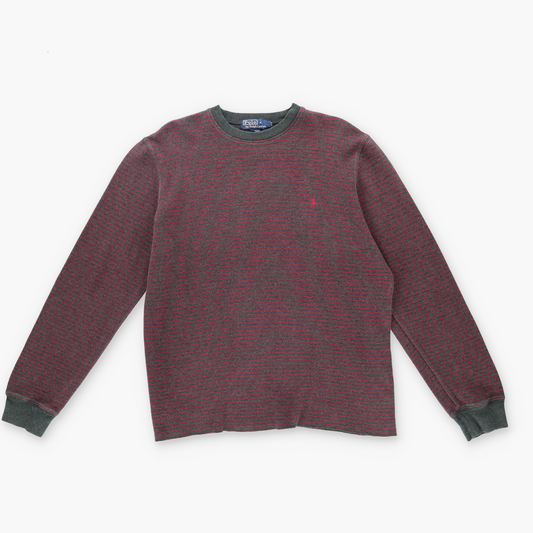 RALPH LAUREN POLO Grey & Red Striped Knit Full Cotton Sweatshirt (L)