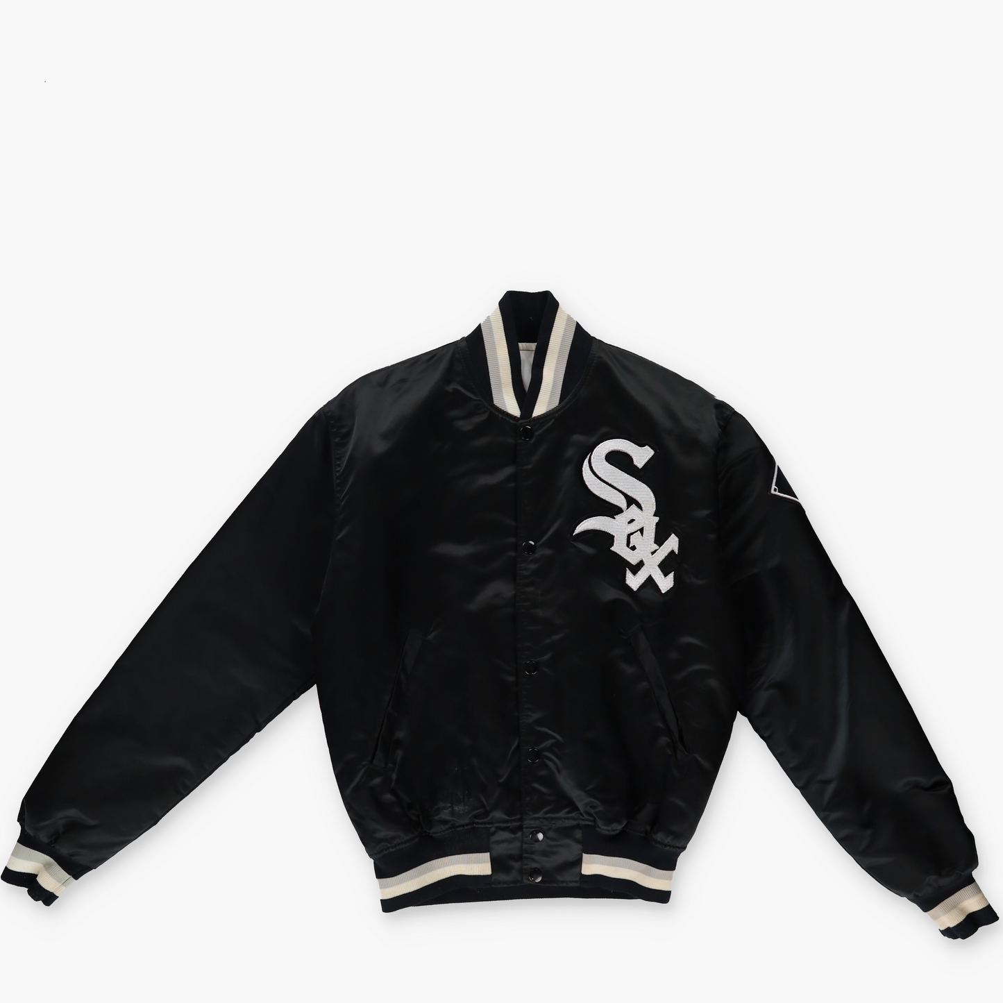 MLB DIAMOND 'USA Made' 90s Chicago White Sox Black Satin Button Up Jacket (S)