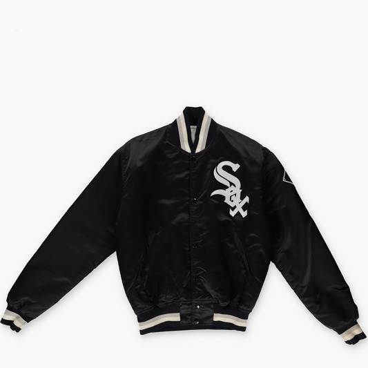 MLB DIAMOND 'USA Made' 90s Chicago White Sox Black Satin Button Up Jacket (S)