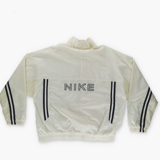 NIKE Cream Black Stripe Embroidered Swoosh Spell Out Windbreaker Zip-Up Jacket (XL)