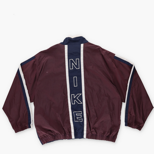 NIKE Maroon & Navy Striped Spell Out Embroidered Logo Windbreaker Zip-Up Jacket (XXL)
