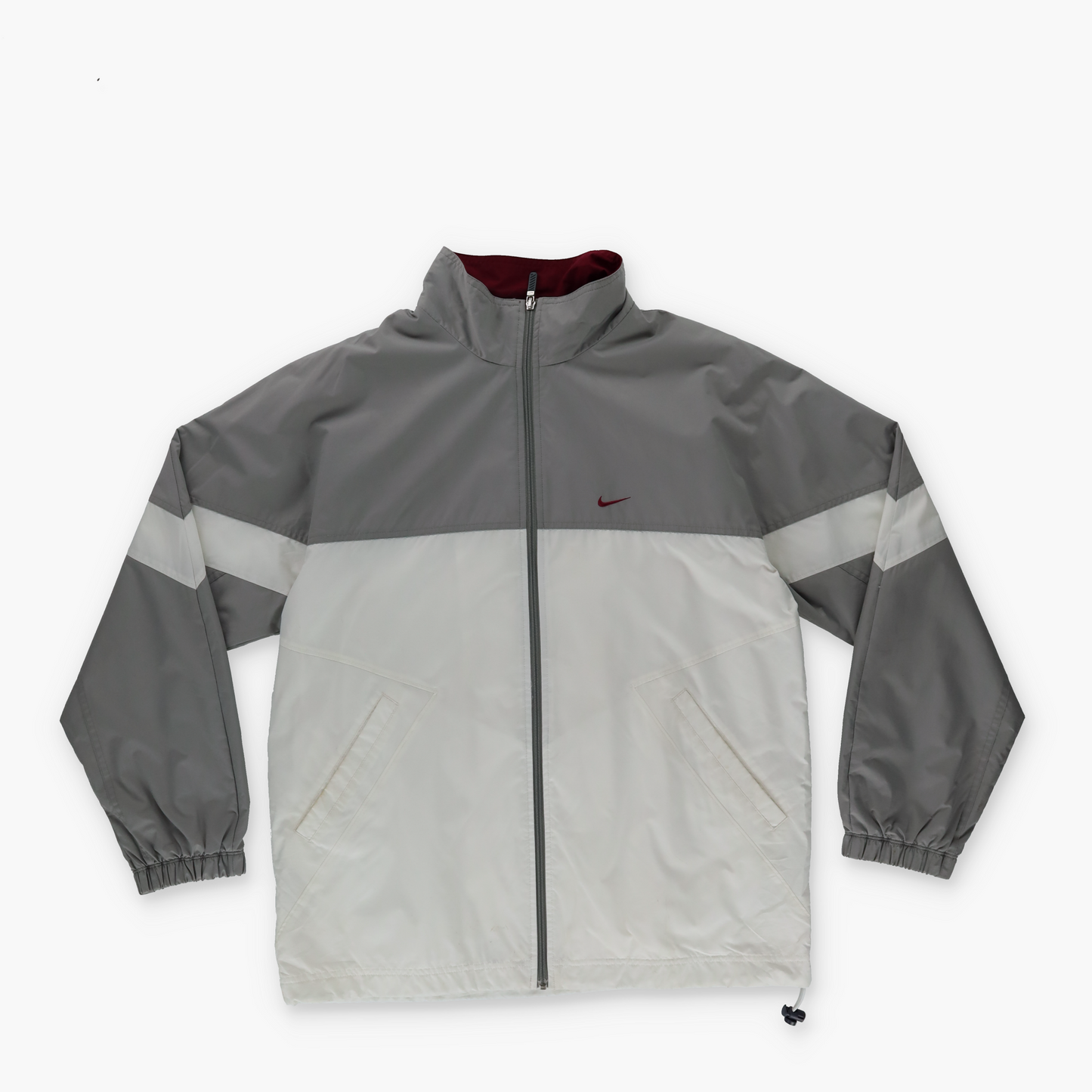 NIKE 90s Grey & White Embroidered Red Swoosh Lined Windbreaker Zip-Up Jacket (L)