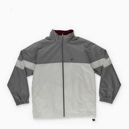 NIKE 90s Grey & White Embroidered Red Swoosh Lined Windbreaker Zip-Up Jacket (L)