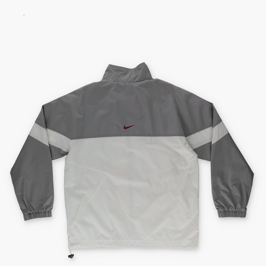 NIKE 90s Grey & White Embroidered Red Swoosh Lined Windbreaker Zip-Up Jacket (L)