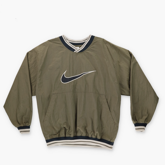 NIKE Khaki Green Large Embroidered Swoosh Windbreaker Pullover (L)