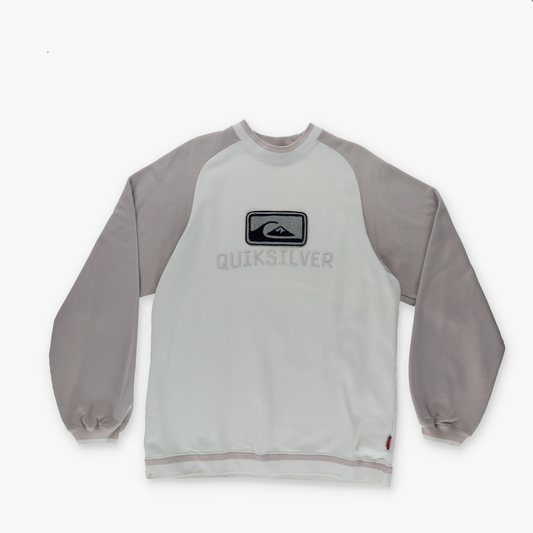 QUIKSILVER 90s White & Grey Sleeve Embroidered Logo Surf Crewneck Sweatshirt (XL)