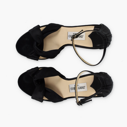 JIMMY CHOO Black Satin Adjustable Strap Stiletto Sandal Heels Italian Made (39)