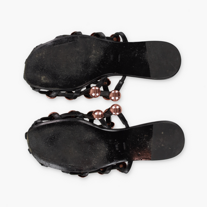 ALEXANDER WANG Black & Rose Gold Studded 'Amelia' Leather Sandals (39.5)