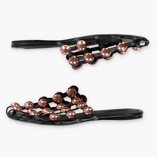 ALEXANDER WANG Black & Rose Gold Studded 'Amelia' Leather Sandals (39.5)