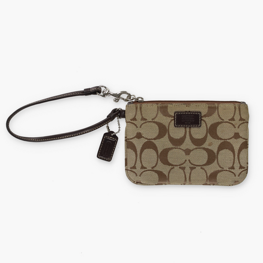 COACH Light Brown Canvas Monogram Zipper Wristlet
