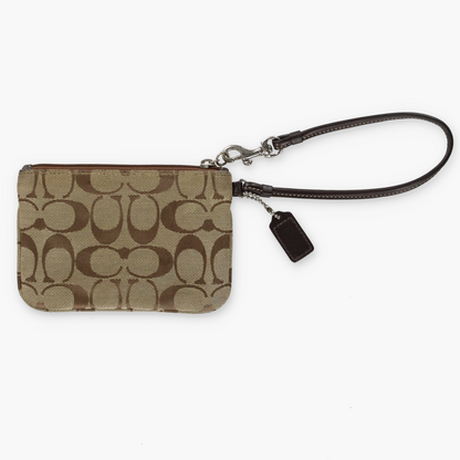 COACH Light Brown Canvas Monogram Zipper Wristlet