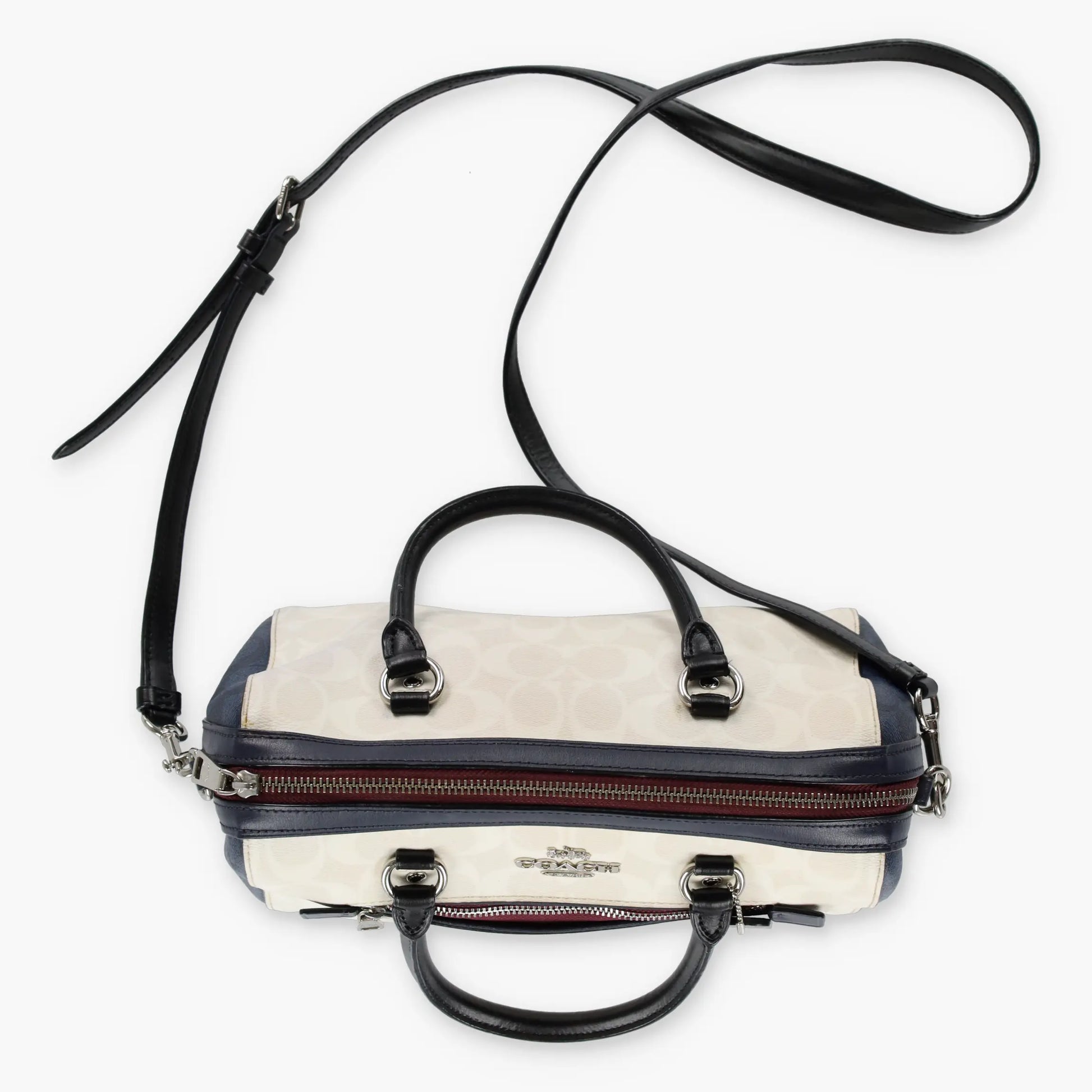 COACH 'Rowan' Cream & Navy Signature Monogram Satchel Bag - Vintage Sole Melbourne