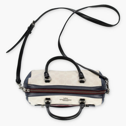 COACH 'Rowan' Cream & Navy Signature Monogram Satchel Bag - Vintage Sole Melbourne