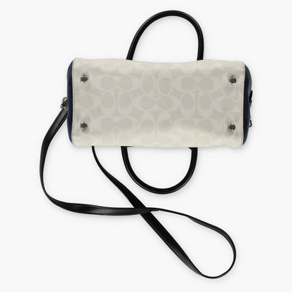 COACH 'Rowan' Cream & Navy Signature Monogram Satchel Bag - Vintage Sole Melbourne