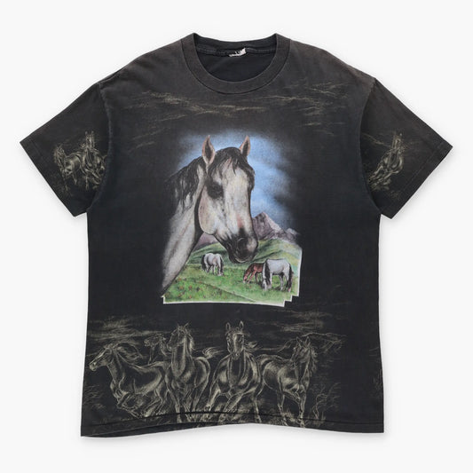 Cheyenne Rodeo 1997 "The Tradition Continues" Horses All Over Print Single Stitch T-Shirt (L)