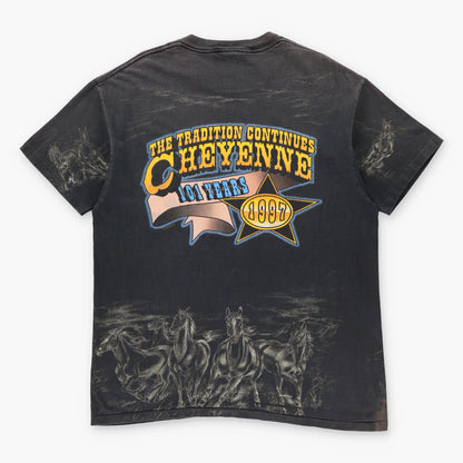 Cheyenne Rodeo 1997 "The Tradition Continues" Horses All Over Print Single Stitch T-Shirt (L) Vintage Sole Melbourne