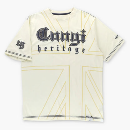 COOGI Heritage Light Yellow & Navy Embroidered Logo Patch T-Shirt (L) Vintage Sole Melbourne