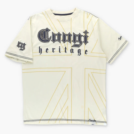 COOGI Heritage Light Yellow & Navy Embroidered Logo Patch T-Shirt (L) Vintage Sole Melbourne