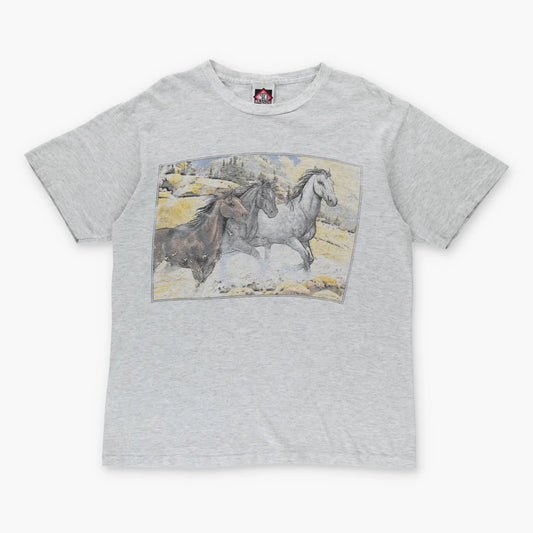 Vintage Horses Running Free USA Made T Shirt (L)