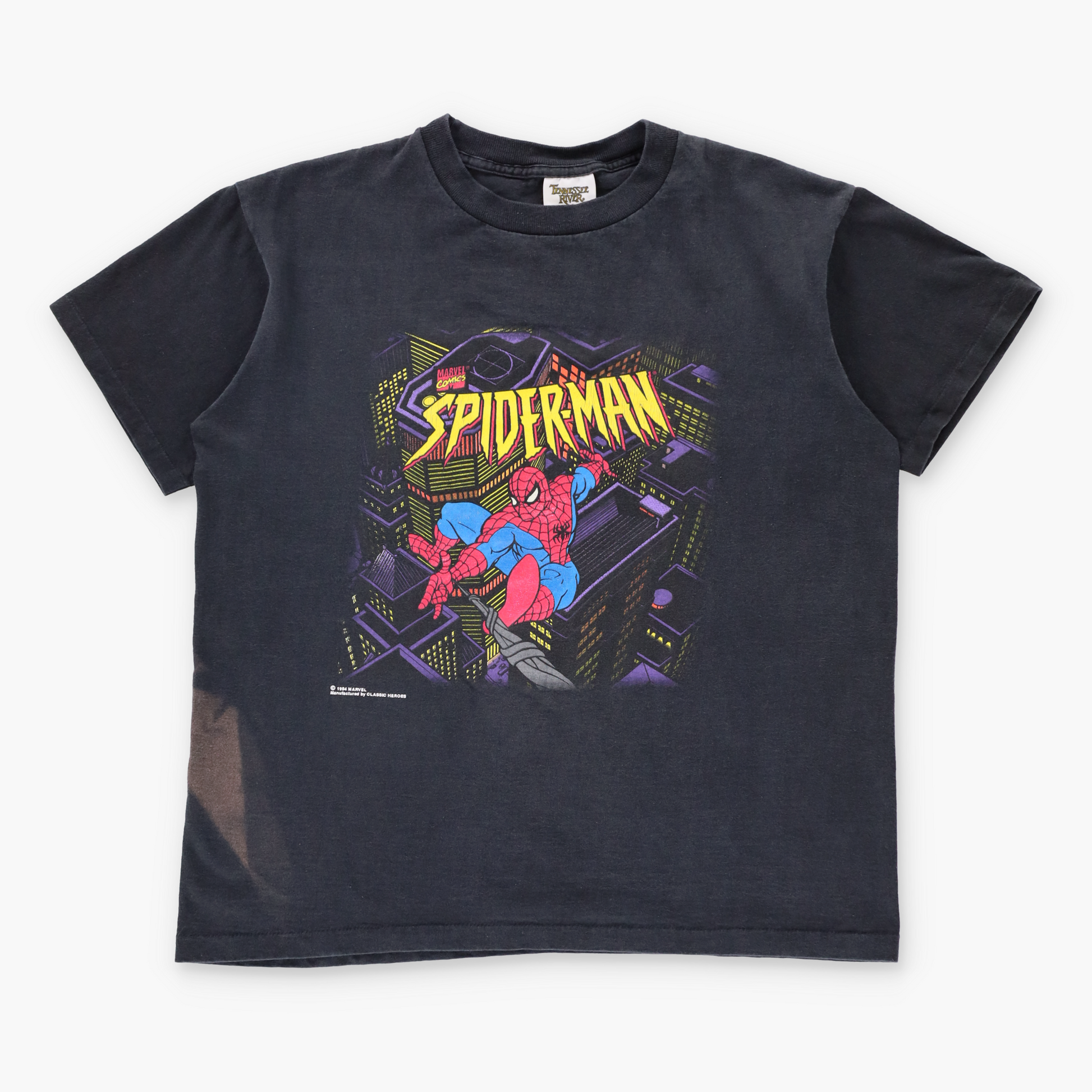 Vintage 1994 Marvel Comics Spiderman USA Made Black Single Stitch T-Shirt (M) Vintage Sole Melbourne