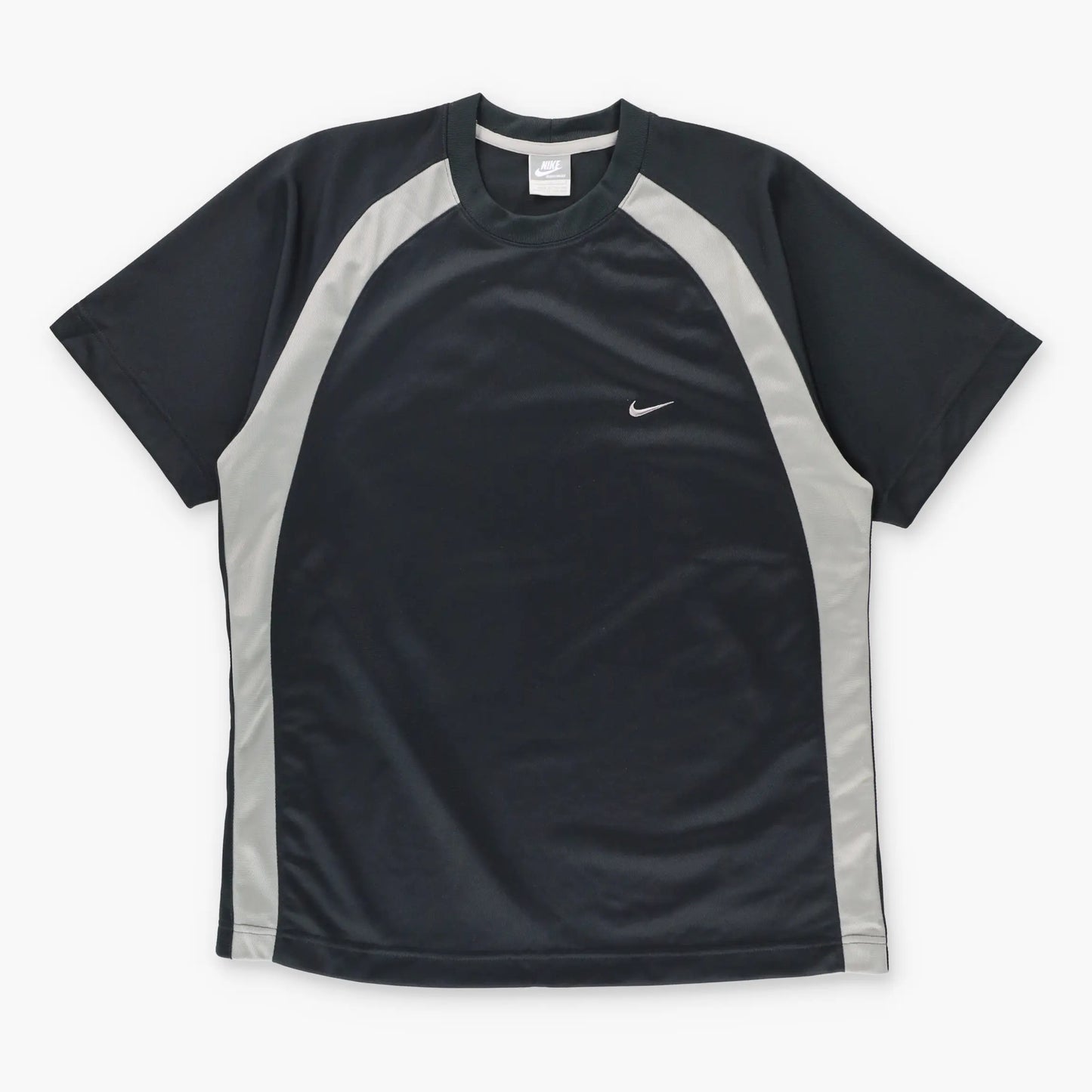 NIKE Sportswear Black and Grey Embroidered Swoosh Logo Athletic T-Shirt (L)