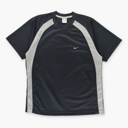 NIKE Sportswear Black and Grey Embroidered Swoosh Logo Athletic T-Shirt (L)